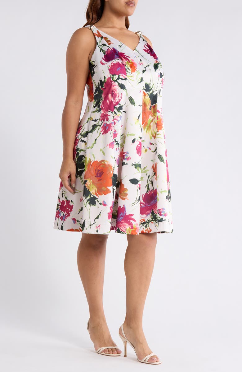 Tahari ASL Floral Print Sundress, Alternate, color, Sand Floral