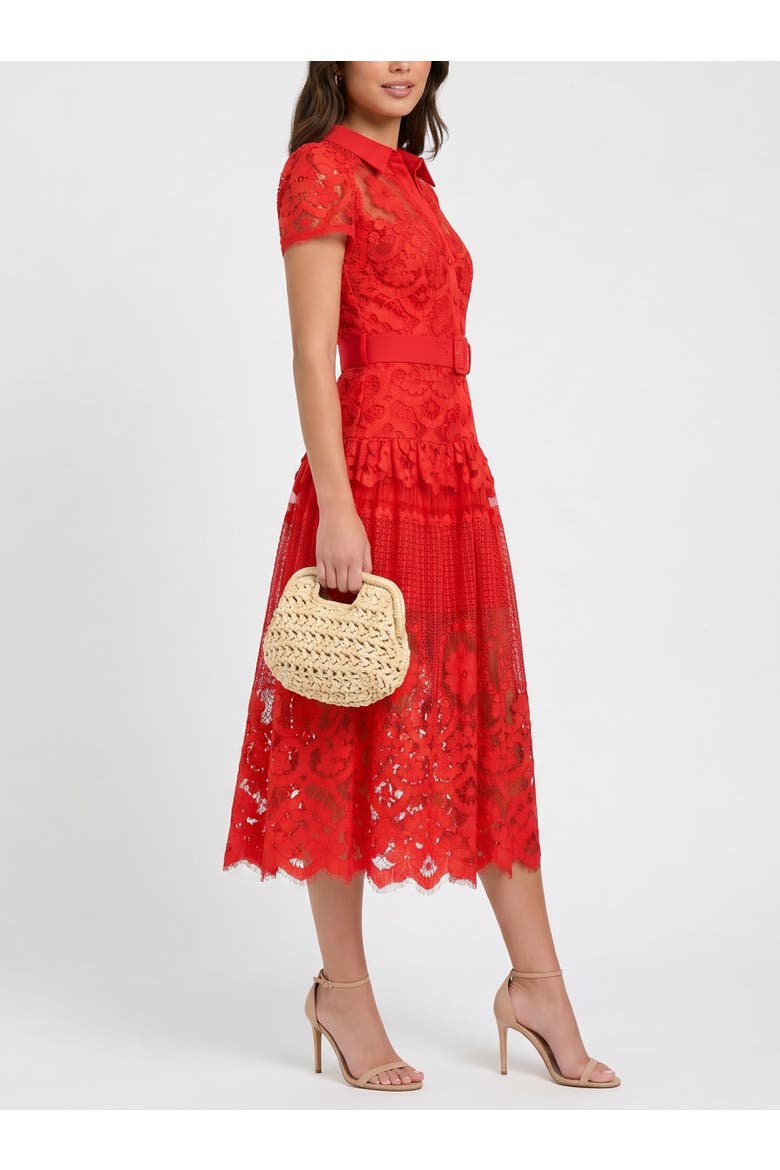Jolene Collared Lace Midi Dress, Alternate, color, Red