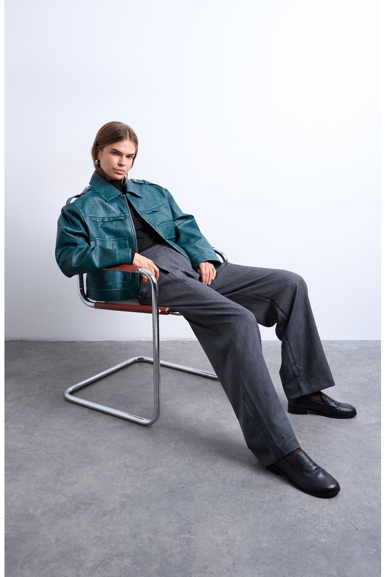Washed Faux Leather Zip Jacket, Alternate, color, TURQUOISE