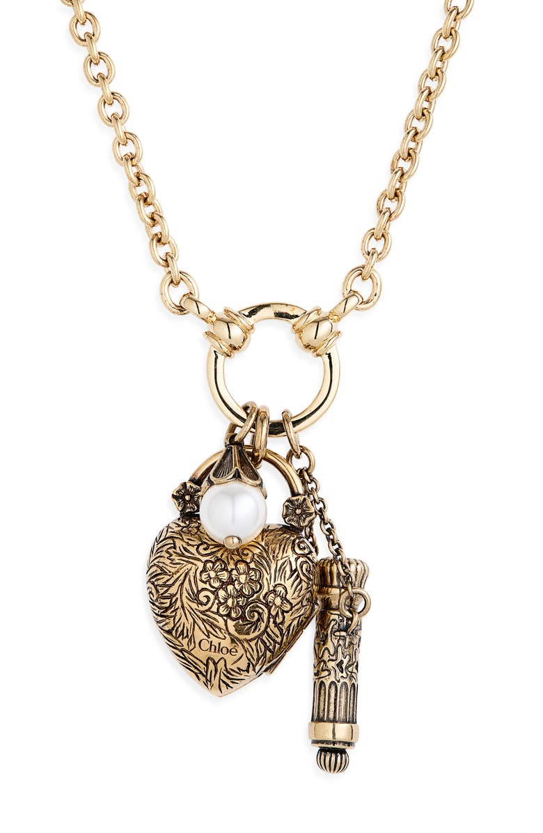 Chloé Chateau Treasures Heart Pendant Necklace, Main, color, Vintage Gold