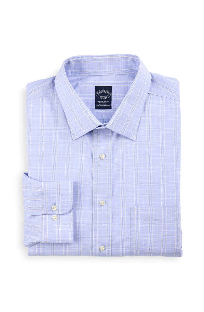 Brooks Brothers Big & Tall Non-Iron Glen Plaid Dress Shirt, Main, color, Light Blue