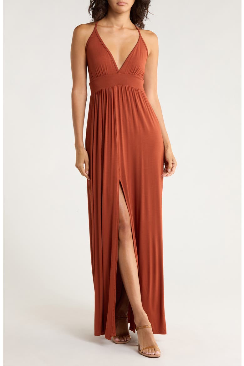 Halter Maxi Dress, Main, color, BRAN PONTE