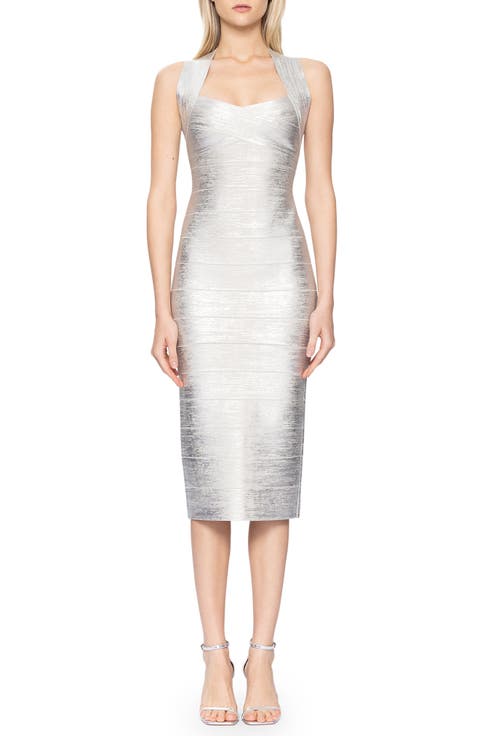 Metallic Foil Bandage Midi Dress