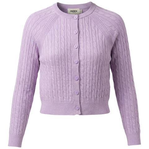 Cable Knit Raglan Sleeve Button Front Cardigan