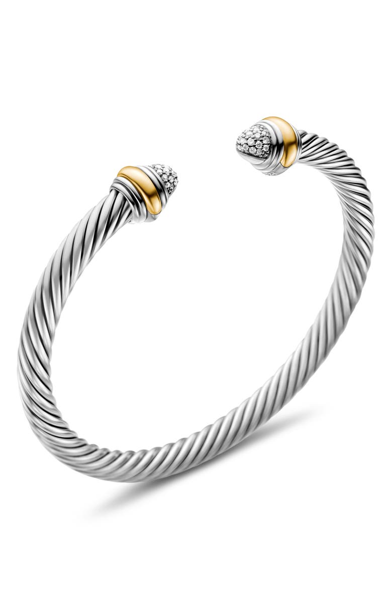 David Yurman Classic Cable Bracelet in Sterling Silver with 14K Yellow Gold and Pavé Diamond Domes, 5mm, Alternate, color, Silver/ Gold/ Diamond