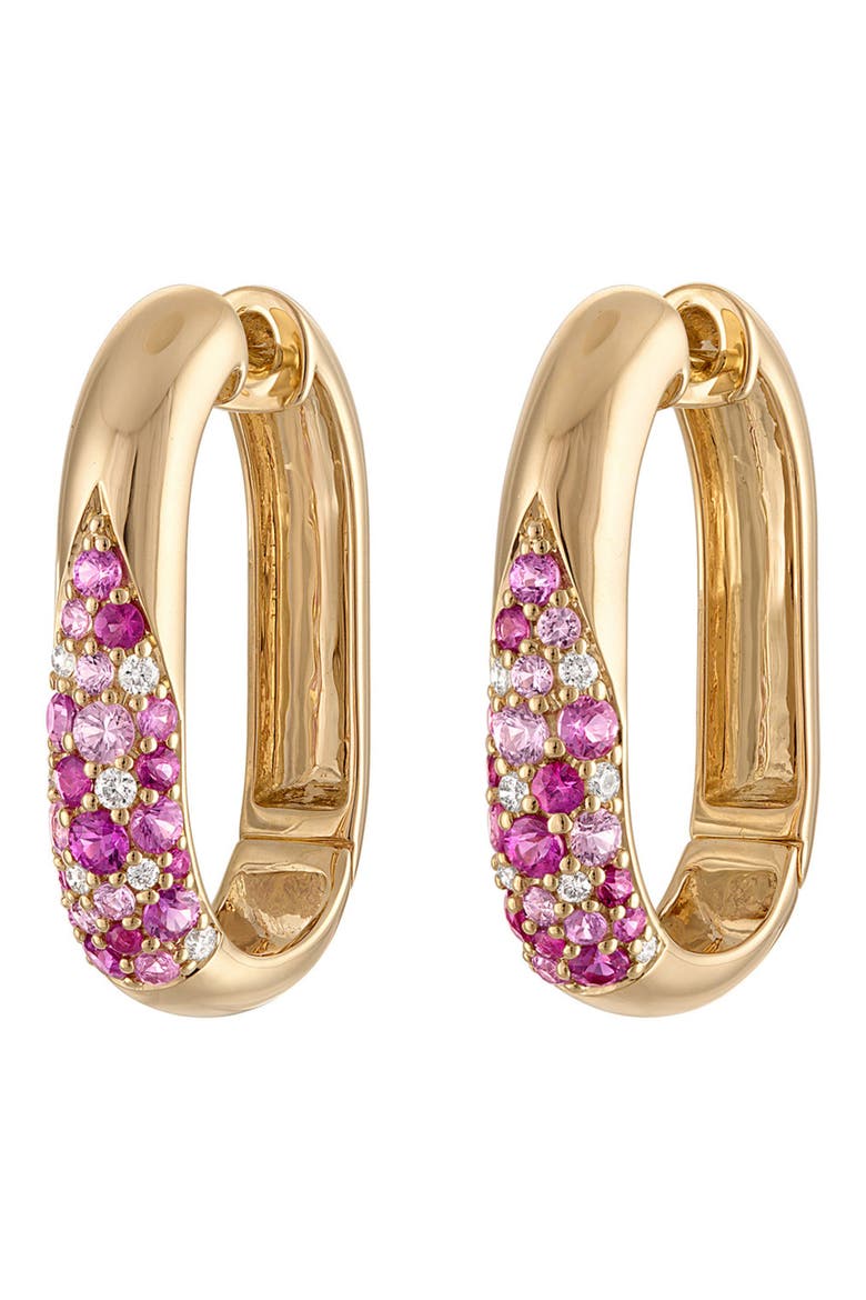 Glitter Elongated Huggie Hoop Earrings, Main, color, YELLOW GOLD - PINK