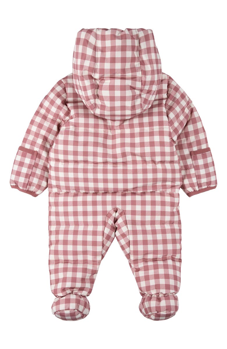 FIRSTS by Petit Lem Water Repellent Plum Gingham Hooded Snowsuit, Alternate, color, Plum
