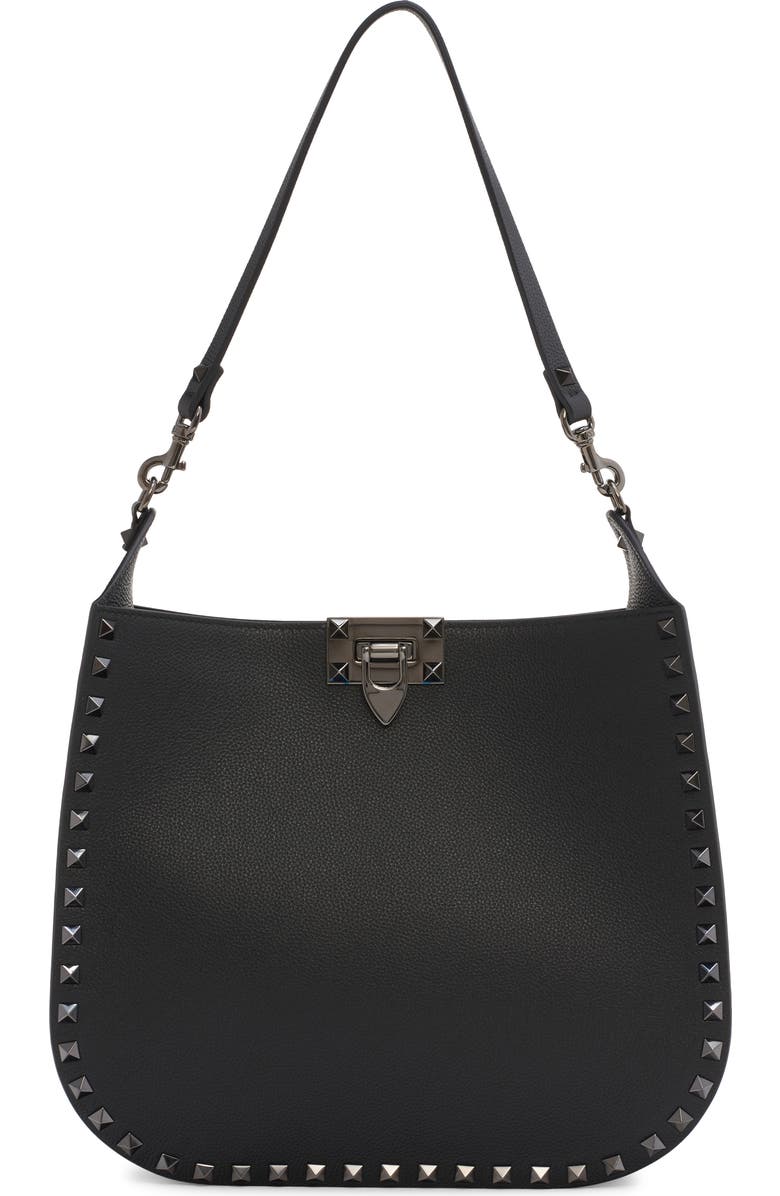 Valentino Garavani Rockstud Leather Hobo Bag, Main, color,