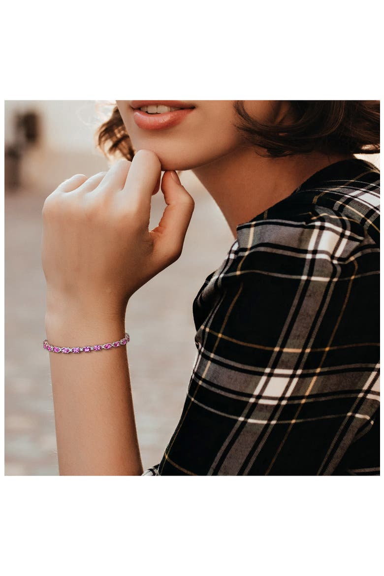 Lab Created Pink Sapphire & Lab Created White Sapphire Tennis Bracelet, Alternate, color, PINK