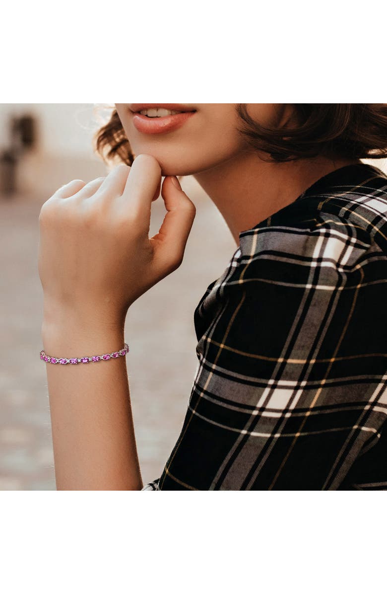 DELMAR Lab Created Pink Sapphire & Lab Created White Sapphire Tennis Bracelet, Alternate, color, Pink