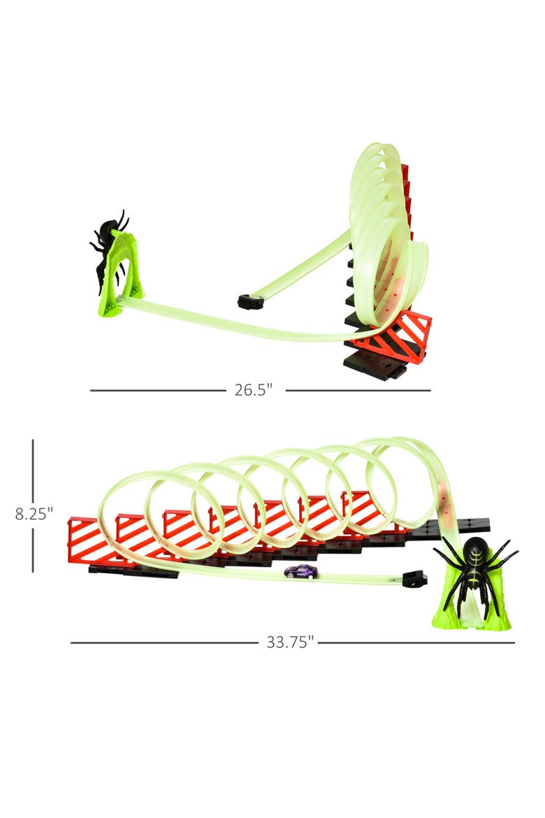Track Builder Loop Kit, Glowing Race Track with Pull-back Car, Alternate, color, Green
