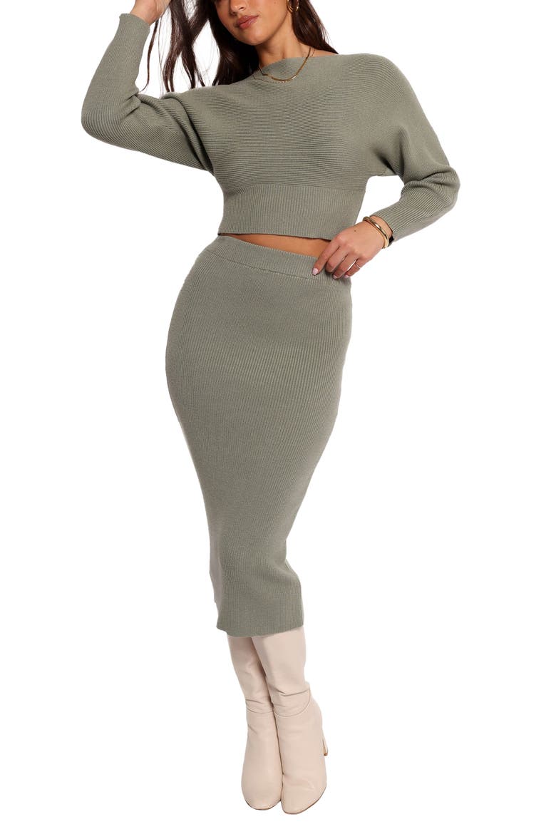 Serena Long Sleeve Crop Sweater & Skirt Set, Main, color, OLIVE