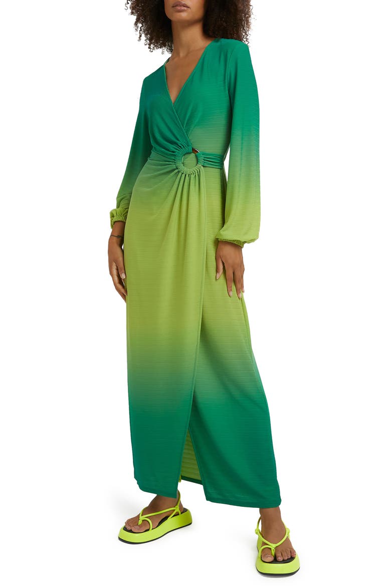 Long Sleeve Faux Wrap Maxi Dress, Main, color, GREEN