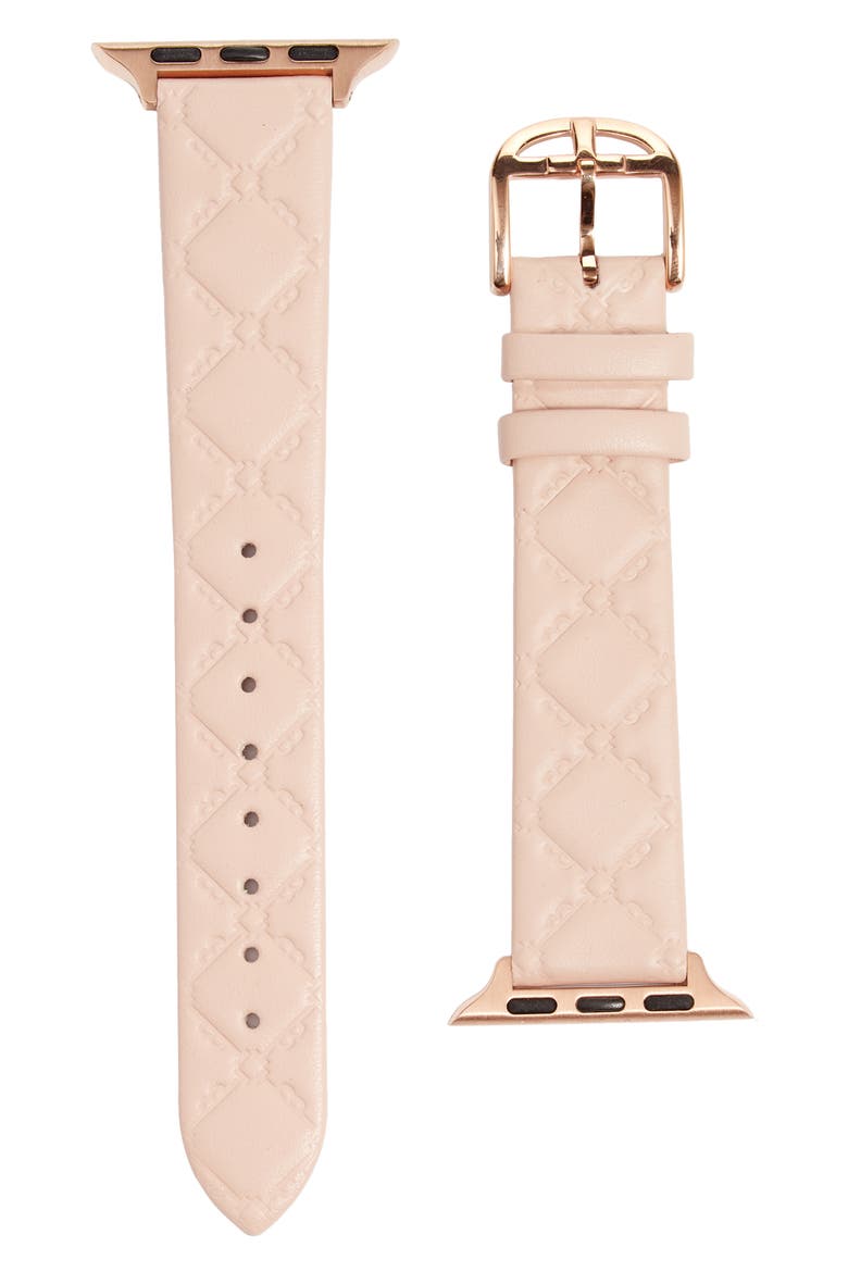 Quilted Leather Apple Watch® Watchband, Main, color, PINK