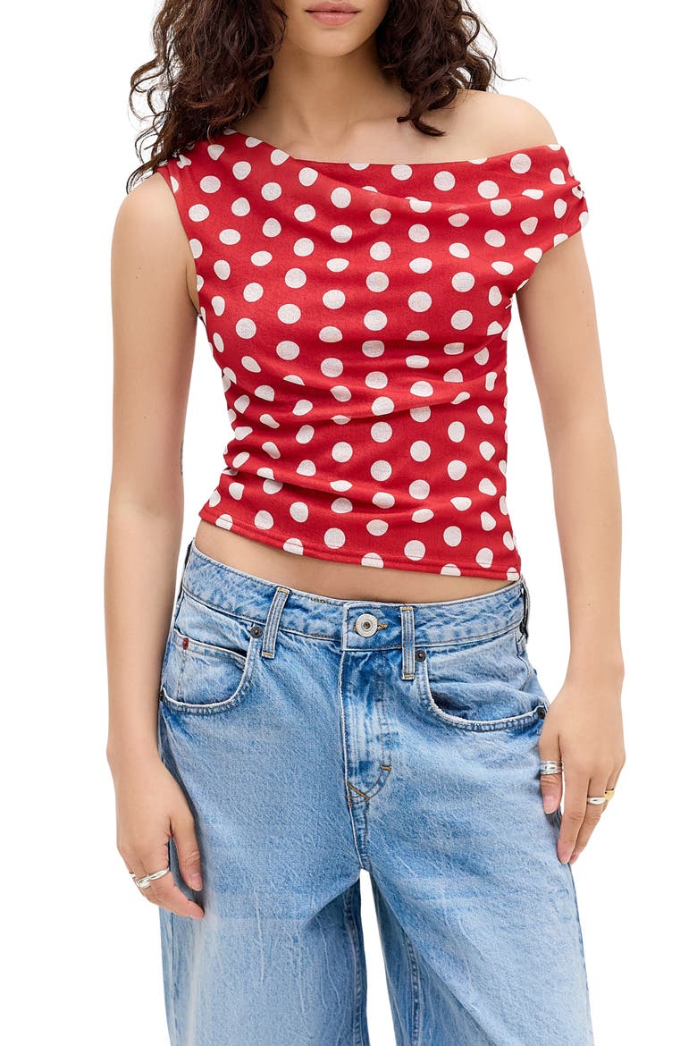 Fia Polka Dot Off the Shoulder Top, Main, color, RED