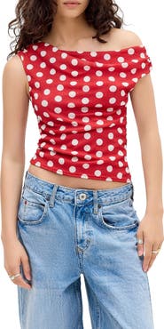 BDG Urban Outfitters Fia Polka Dot Off the Shoulder Top