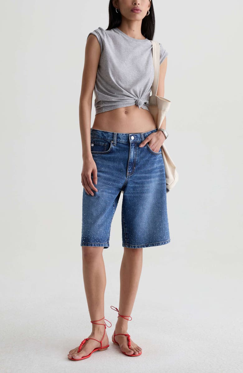 AG Thalia Embellished Denim Bermuda Shorts, Alternate, color, Silverado Trail