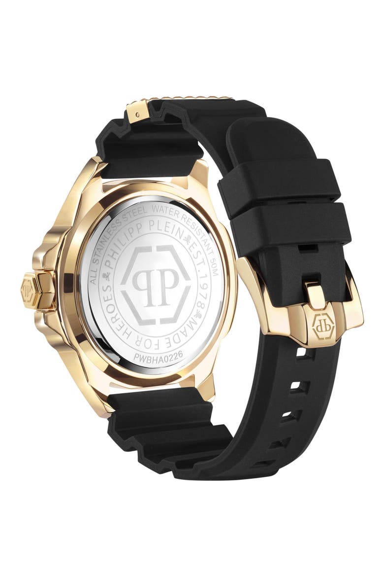Plein Majesty Silicone Strap Watch, 45mm, Alternate, color, IP YELLOW GOLD