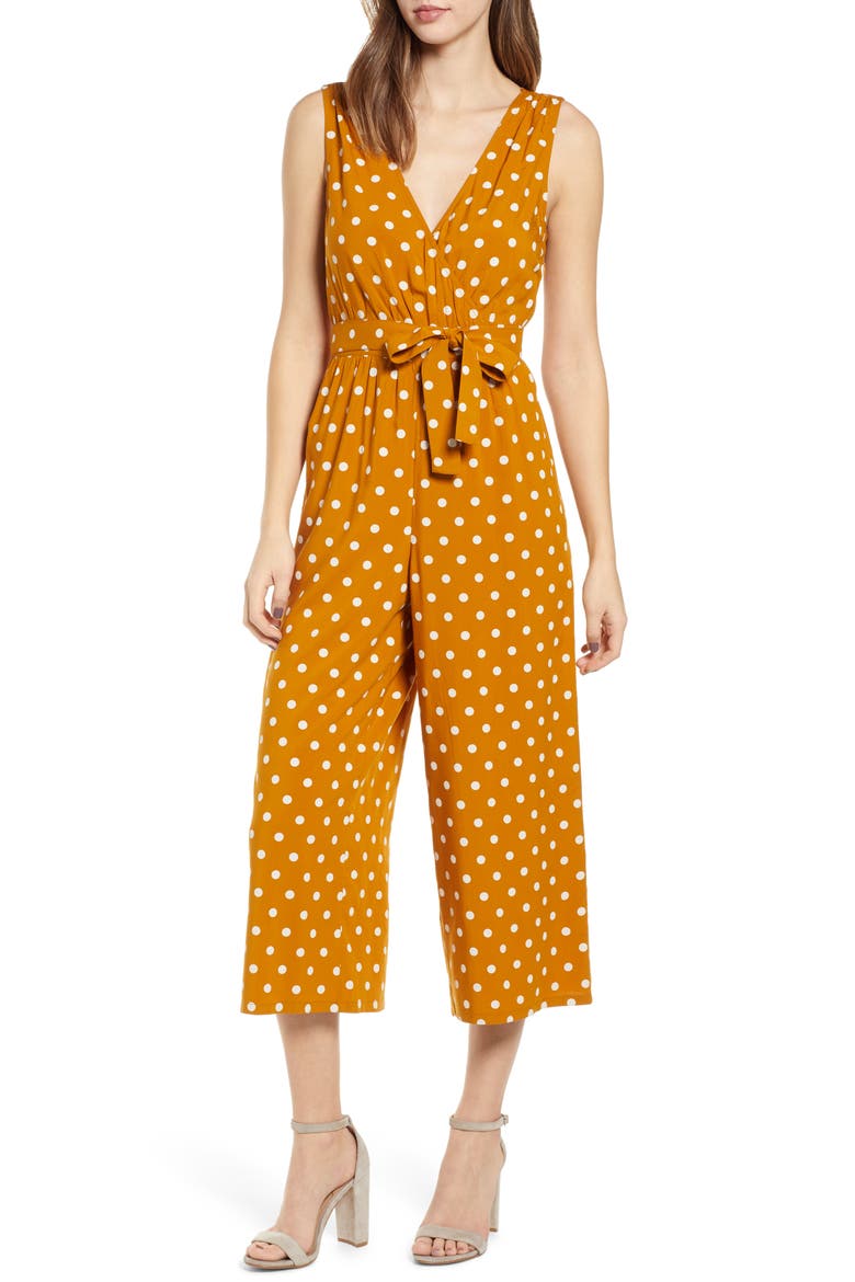 Polka Dot Jumpsuit, Main, color, BROWN BUCKTHORN POLKA DOT