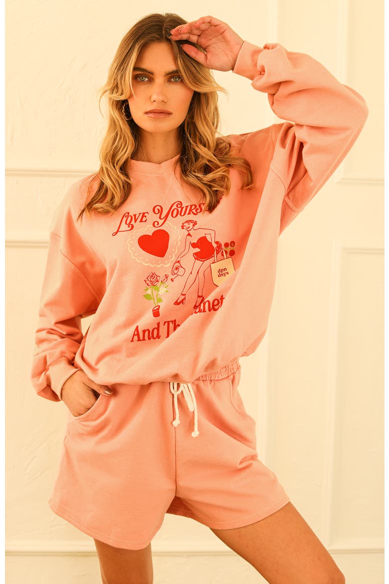 Love Yourself Drawstring Sweatshorts, Main, color, Pink Sands