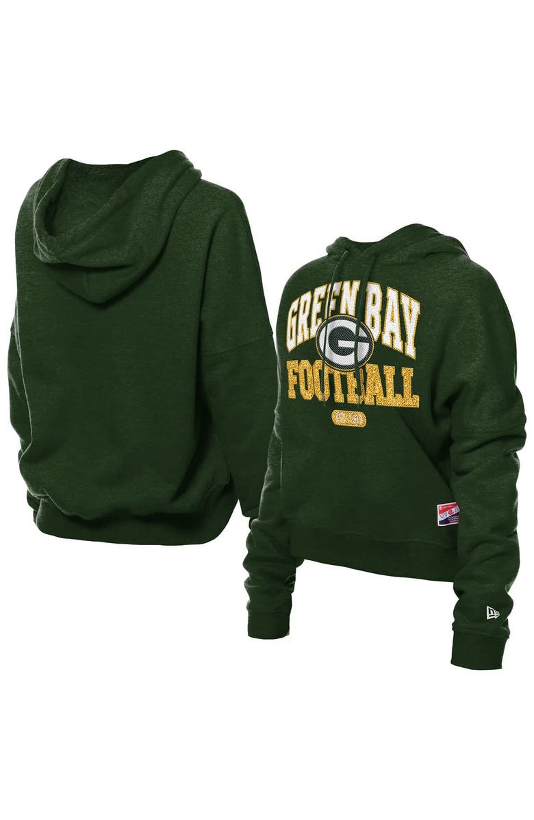 New Era Women's New Era Green Green Bay Packers Throwback Boxy Hoodie Sweatshirt, Main, color, 
