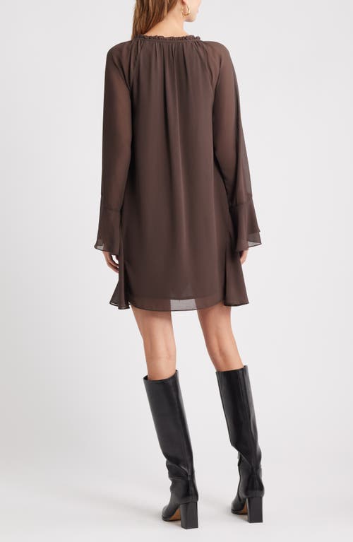 Open Edit Ruffle Chiffon Shift Dress In Brown