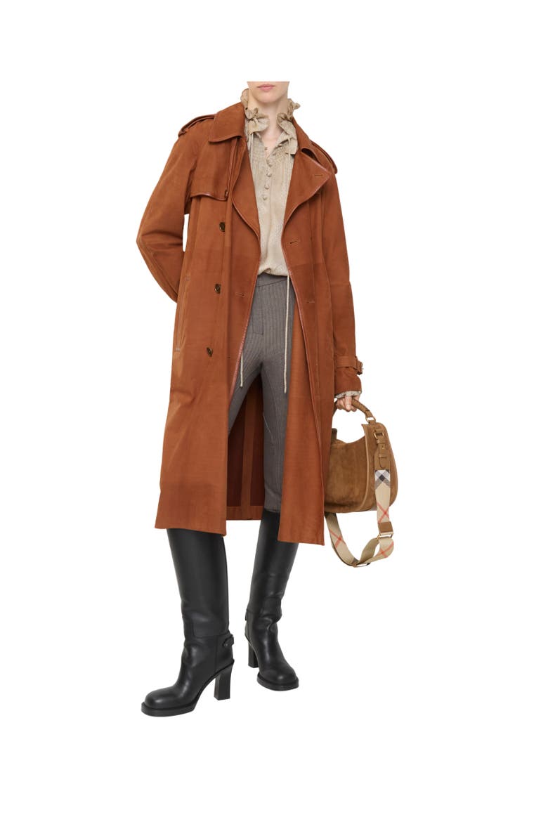 Long Nubuck Castleford Trench Coat, Alternate, color, Ginger brown