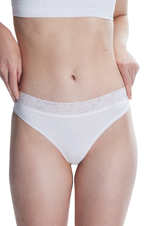 Savage X Fenty Essentials Lace Trim Stretch Cotton Thong In White