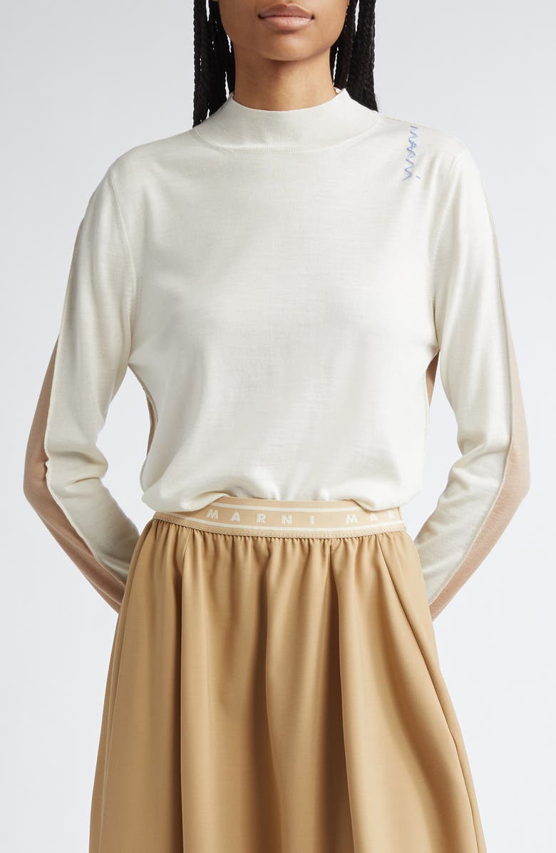 Marni Logo Embroidered Virgin Wool Sweater, Main, color, 