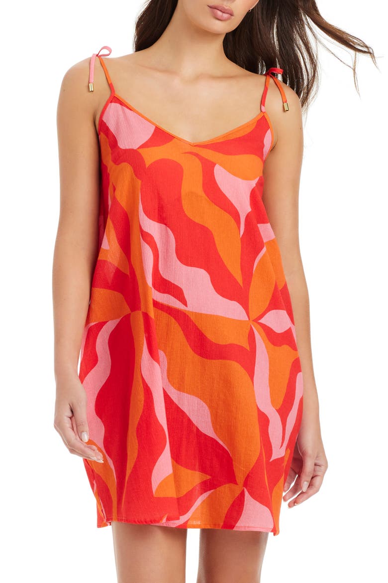 Abstract Print Cotton Cover-Up Dress, Main, color, RED ENERGY
