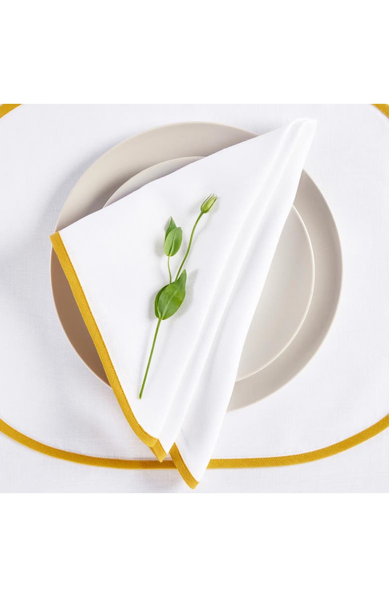Solino Home Linen Dinner Napkins - Chloe, 20" x 20" Inch, Alternate, color, Mustard Yellow And White