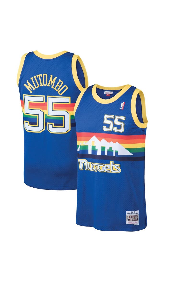Men's Mitchell & Ness Dikembe Mutombo Blue Denver Nuggets 1991/92 Hardwood Classics Swingman Jersey, Main, color, Blue