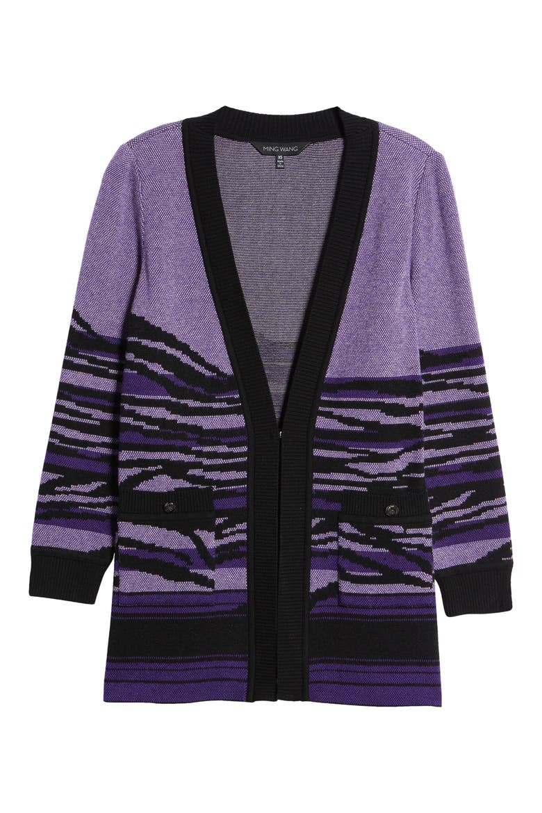 Landscape Stripe Cardigan, Alternate, color, VALIENT PURPLE STERLING BLACK