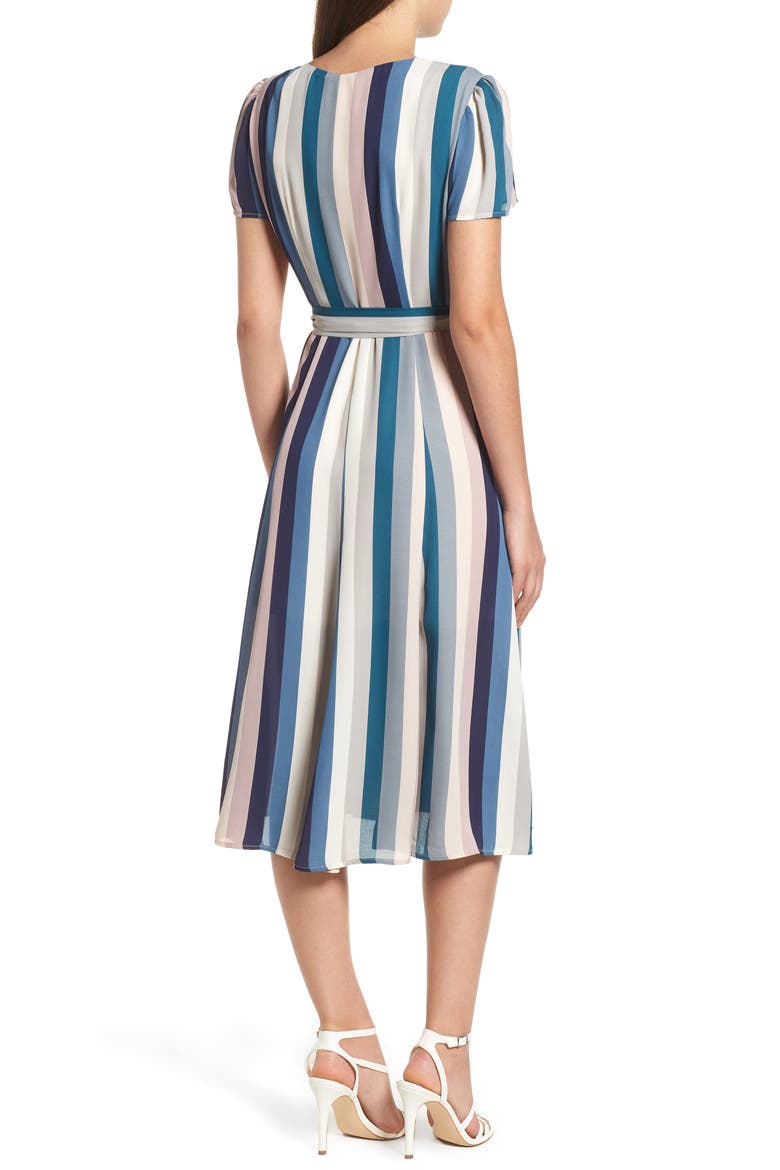 Midi Wrap Dress, Alternate, color, PINK SILVER DUSTY STRIPE