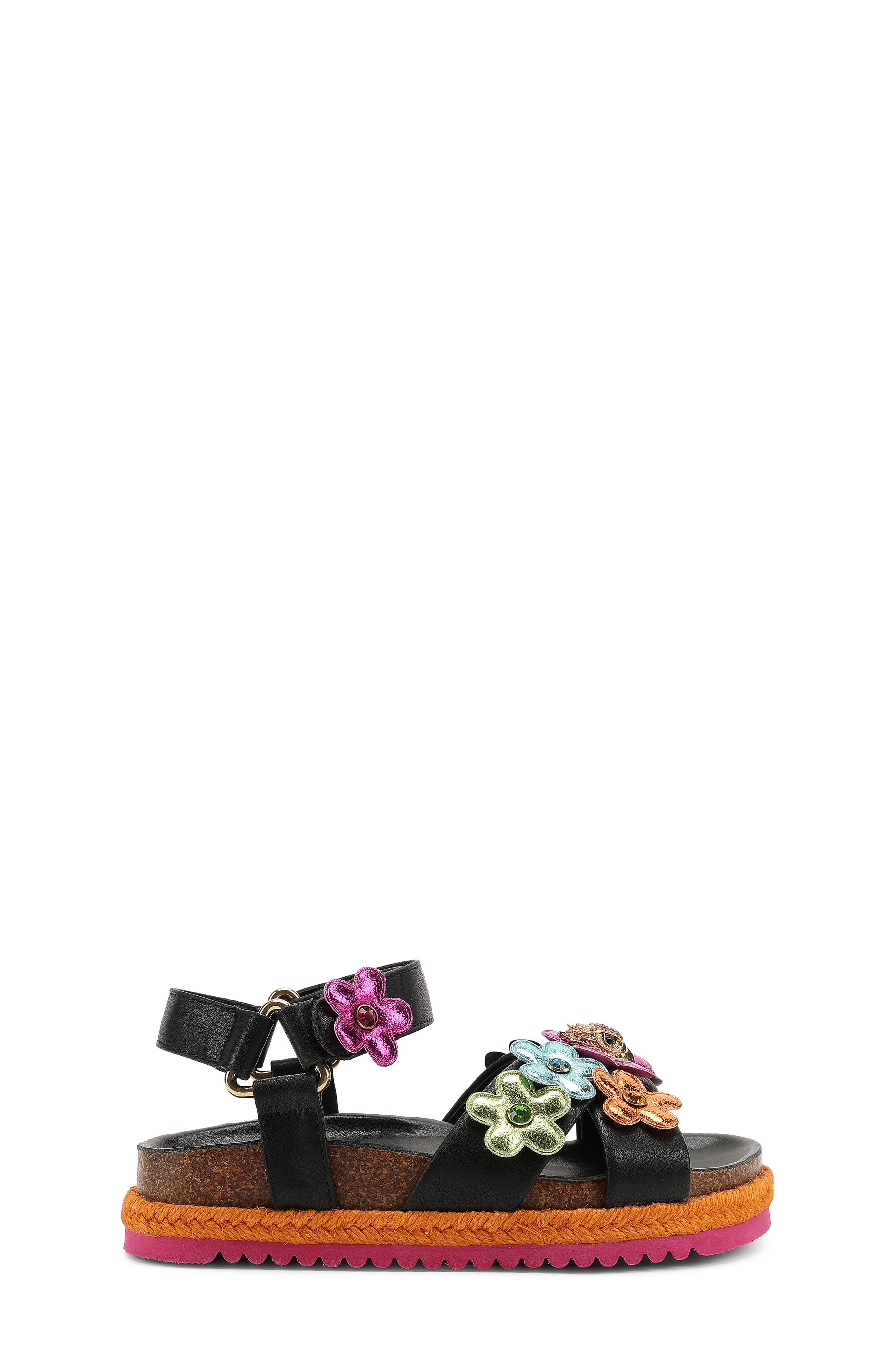 Kurt Geiger London Kids' Mini Kensington Flower Sandal, Alternate, color, Black Multi