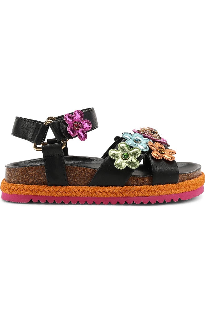 Kurt Geiger London Kids' Mini Kensington Flower Sandal, Alternate, color, Black Multi