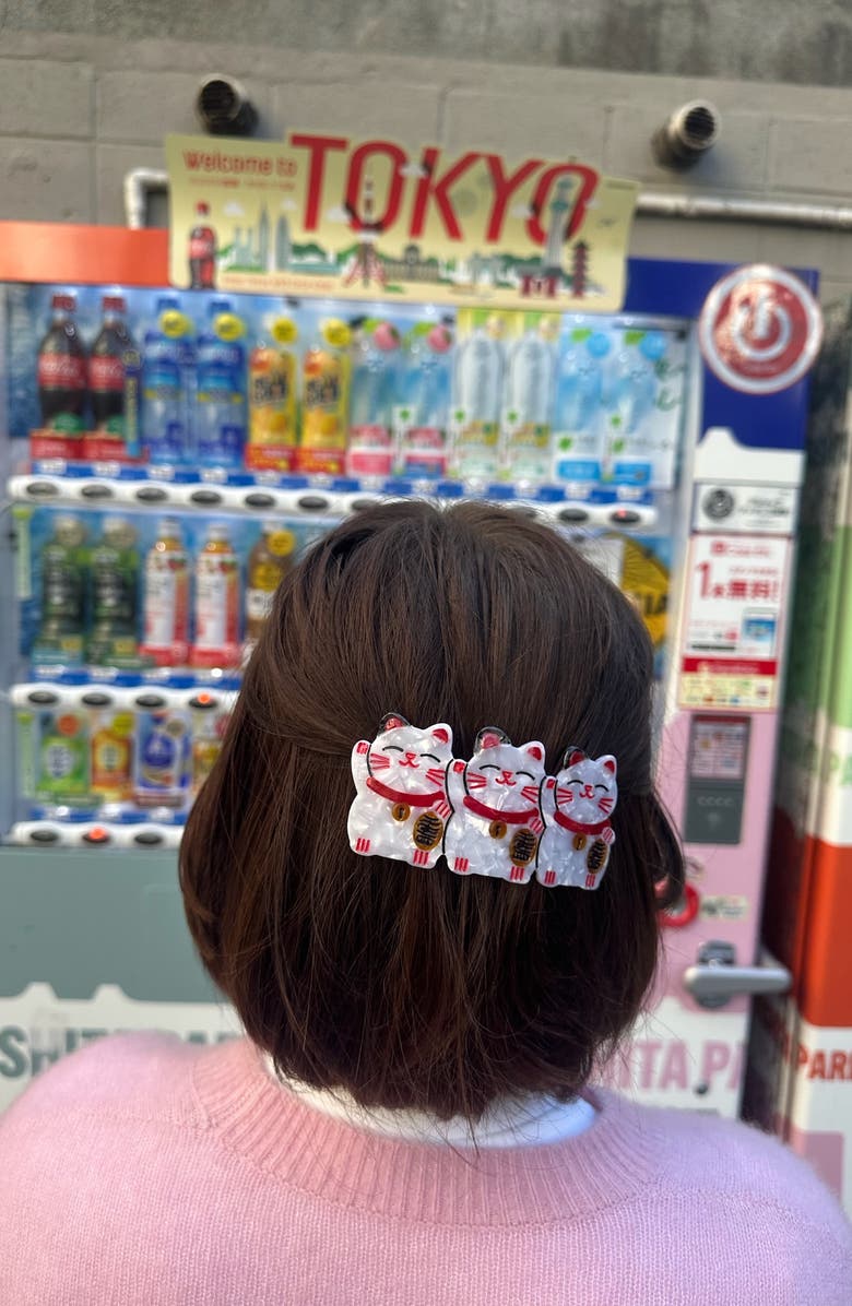 Solar Eclipse Lucky Cats French Barrette, Alternate, color, White