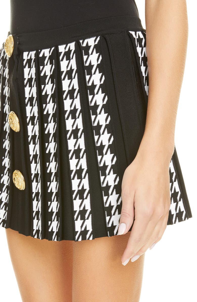 Balmain Houndstooth Pleated Knit Miniskirt, Alternate, color, 