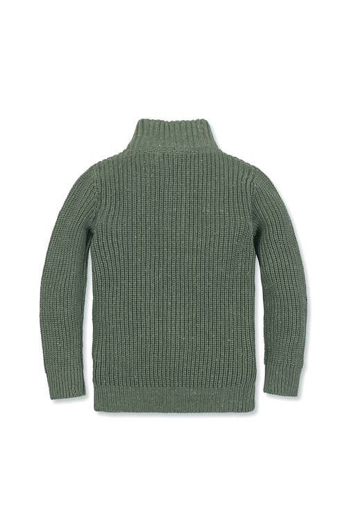 Hope & Henry Kids' Organic Mock Neck Cardigan Stitch Sweater In Green