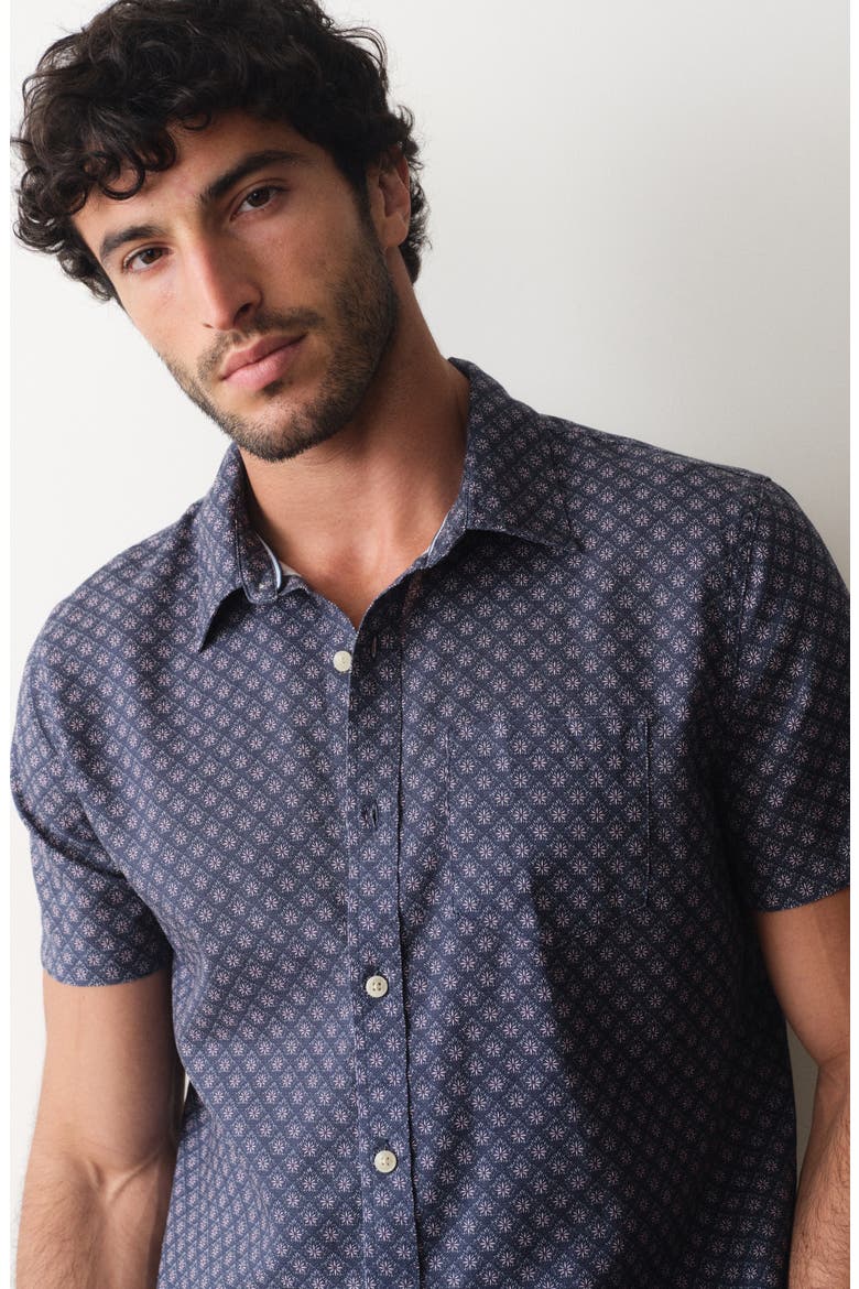 Better-Than-Linen Diamond Print Short Sleeve Button-Up Shirt, Alternate, color, INDIA INK DIAMOND PRINT