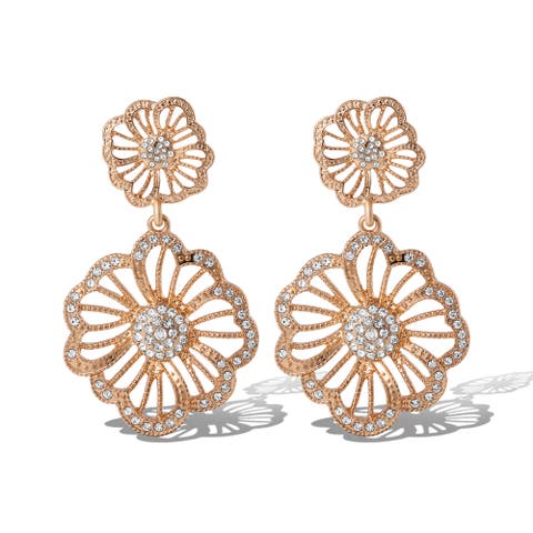 Clear Pave Crystal Flower Dangle Earrings