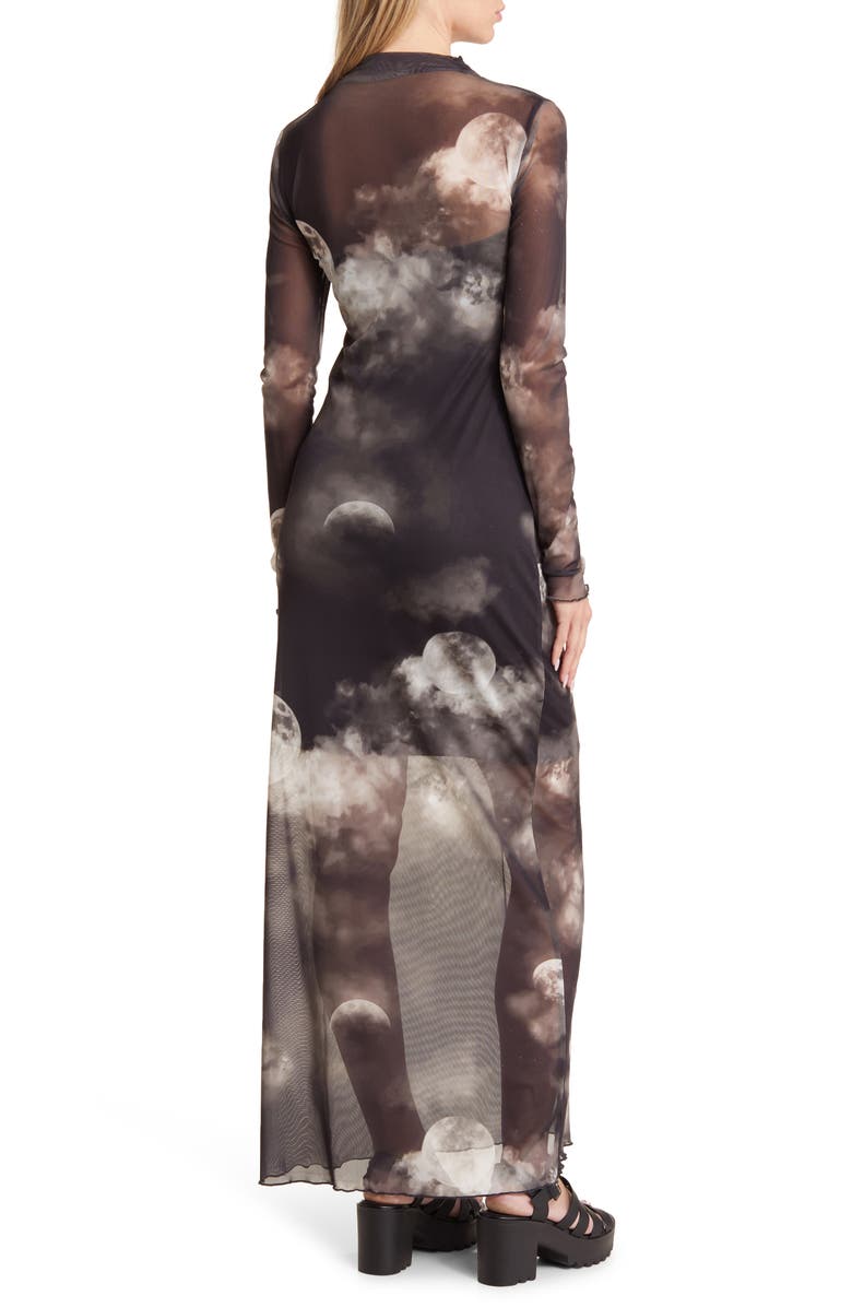 Noisy may Luna Mock Neck Long Sleeve Mesh Dress, Alternate, color, Black Aop Moon