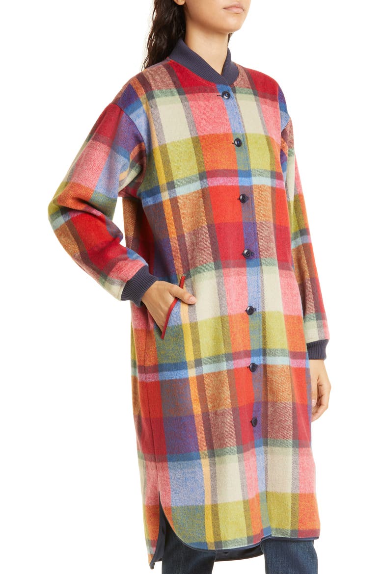 The Long Plaid Wool Blend Bomber Jacket, Alternate, color, BRIGHT MIXED PLAID