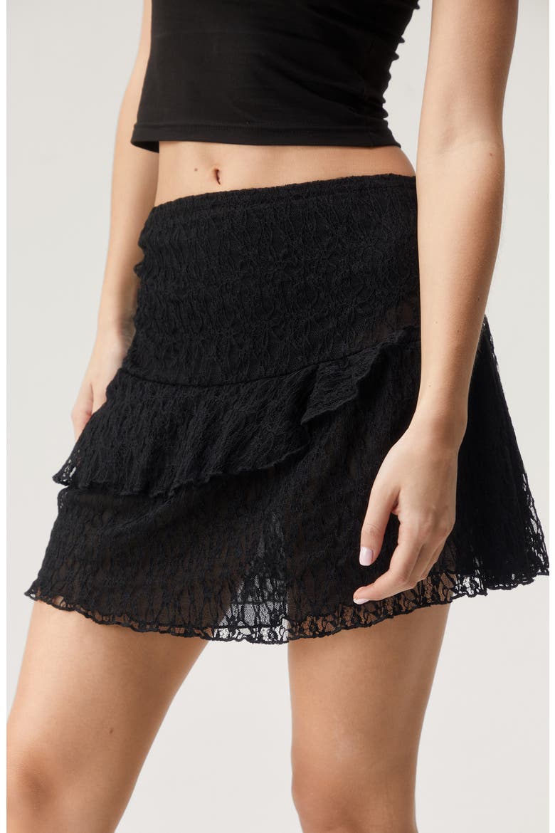 Asymmetric Frill Lace Miniskirt, Alternate, color, BLACK