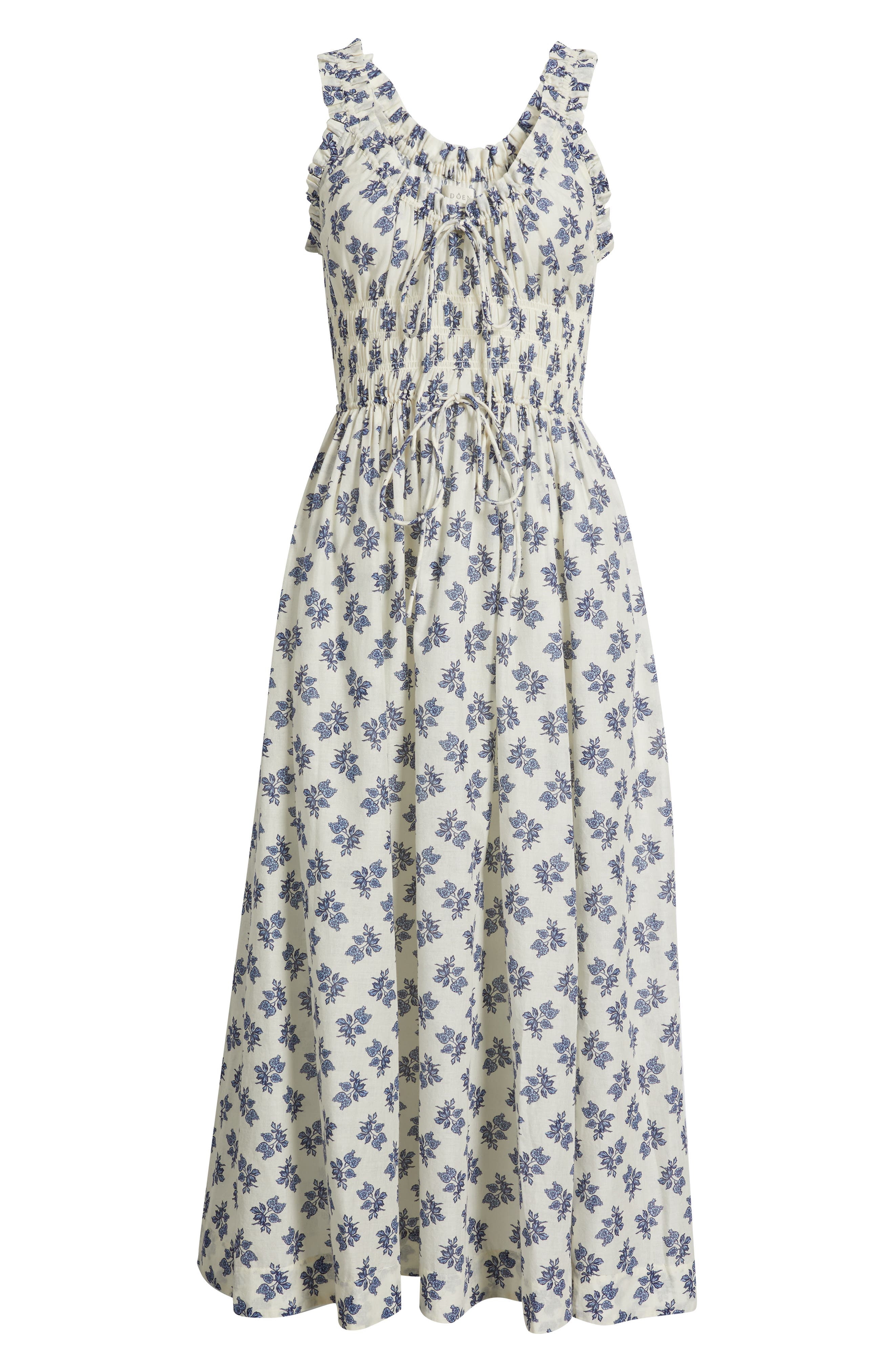 den emmaretta floral cotton cocktail dress Emmaretta tie-detailed shirred floral-print organic cotton midi dress - multi