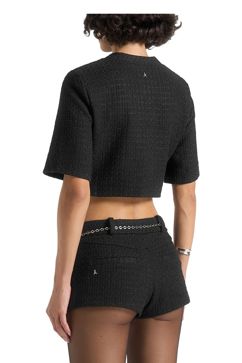Alba Tweed Mock Neck Curve Detailing Top, Alternate, color, Black