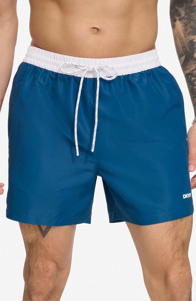 DKNY Two-Tone Swim Trunks, Main, color, Poseidon