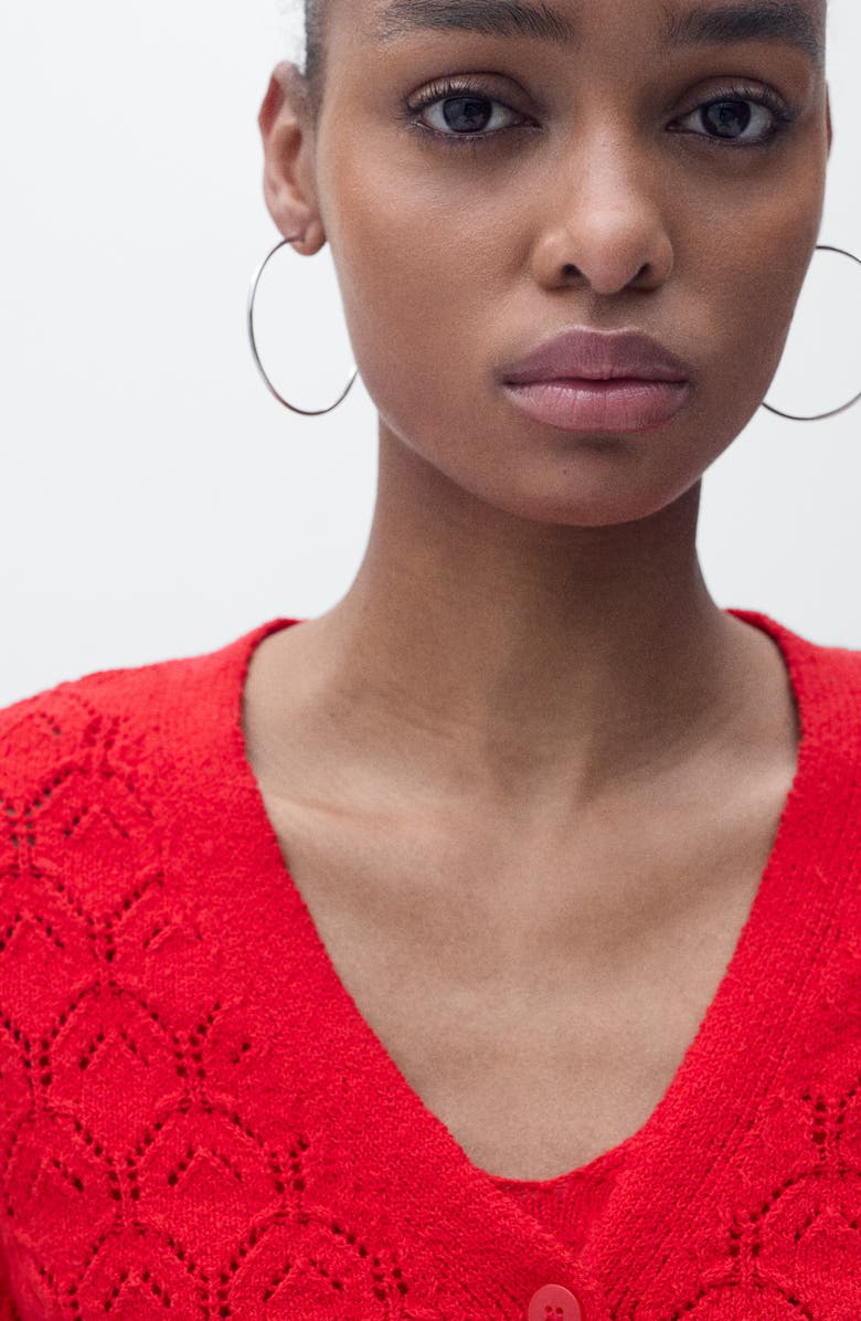 MANGO Pointelle Stitch Cotton Blend Cardigan, Alternate, color, Red