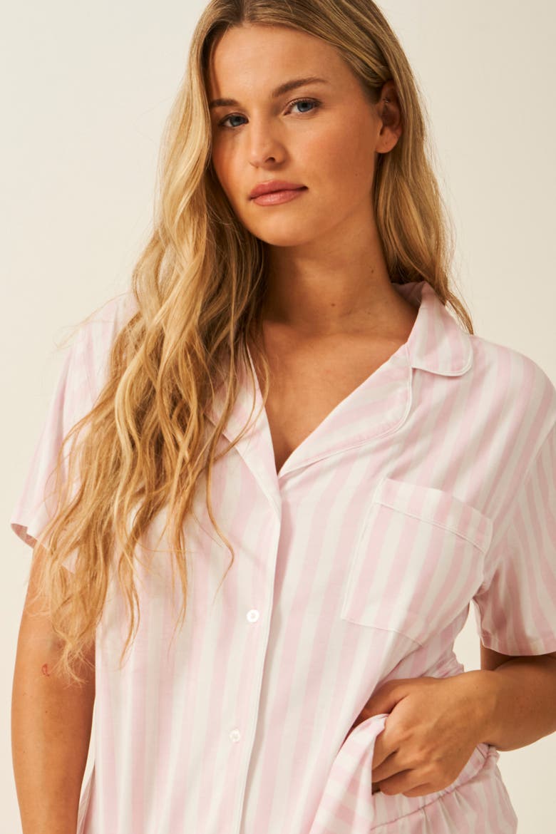 Short Pyjama Set, Alternate, color, Pale Pink Stripe