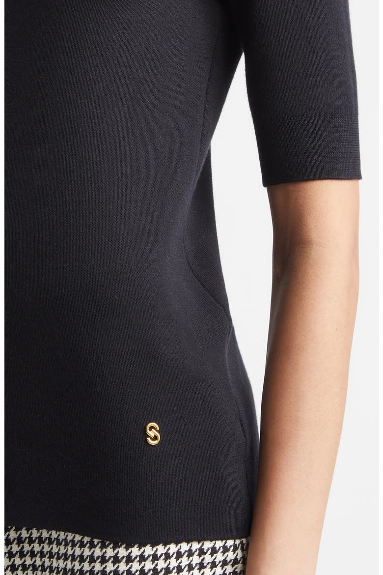 Marlie Short Sleeve Silk & Cotton Sweater, Alternate, color, BLACK